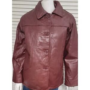 Tudor Court By Haband Womans Sz. PM Wine Color Leather Jacket Coat Lined